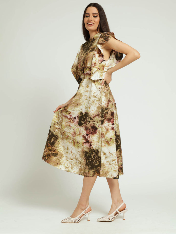 Sleeveless Frill Detail Hi-Neck Fit & Flare Tiered Dress