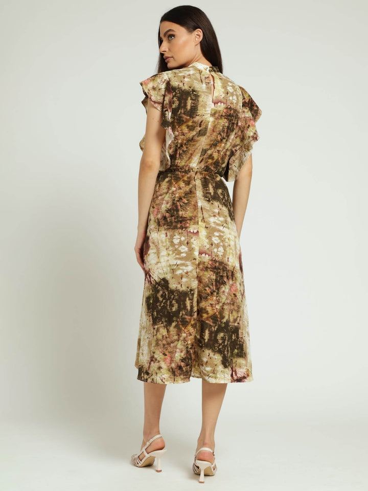 Sleeveless Frill Detail Hi-Neck Fit & Flare Tiered Dress