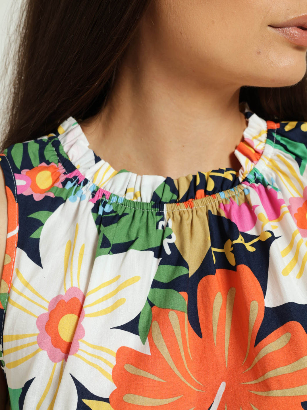 Sleeveless Frill Neck Tiered Hi-Lo Flared Maxi Dress