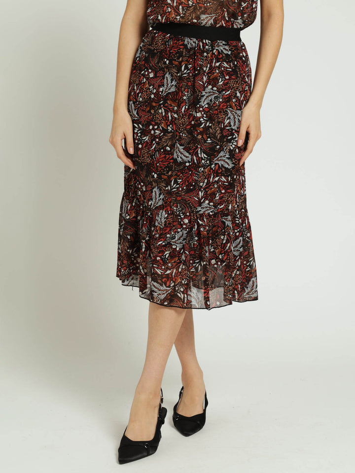 Chiffon Tier Midi Skirt-Rust