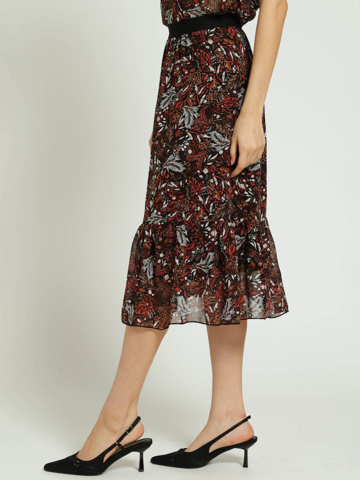 Chiffon Tier Midi Skirt-Rust