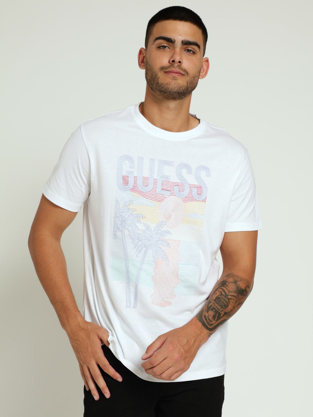 Palm Embroidered Tee - White