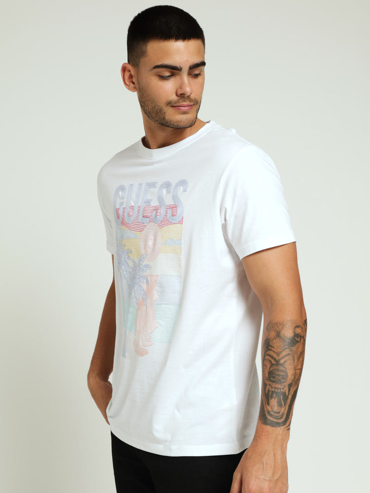Palm Embroidered Tee - White