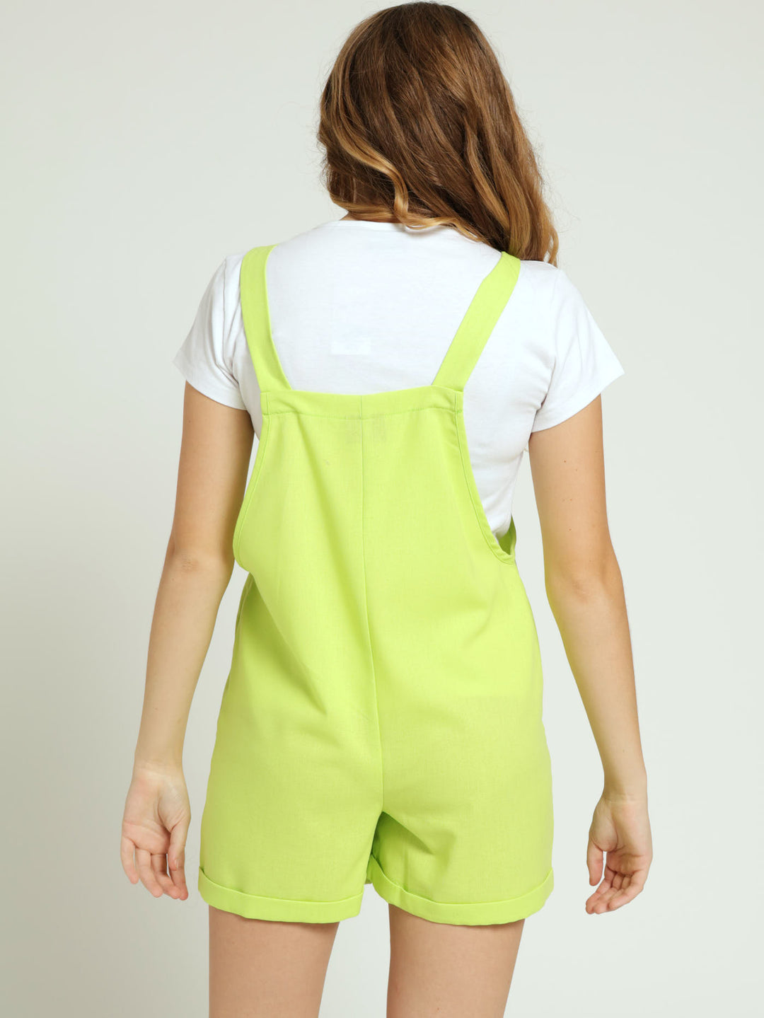 Girls Linen Dungaree - Lime