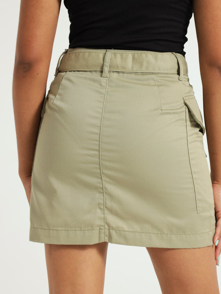 Belted Mini Cargo Skirt - Light Fatigue