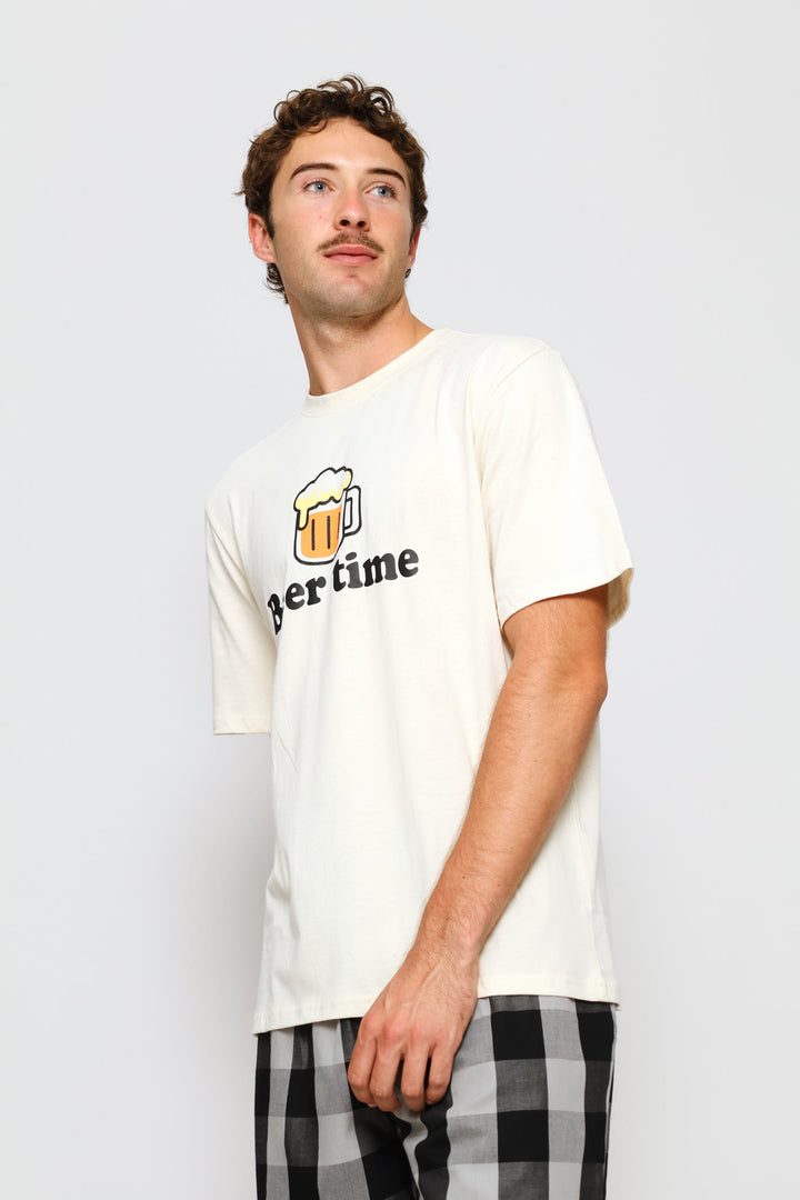 Beer Time Slogan Tee - Cream
