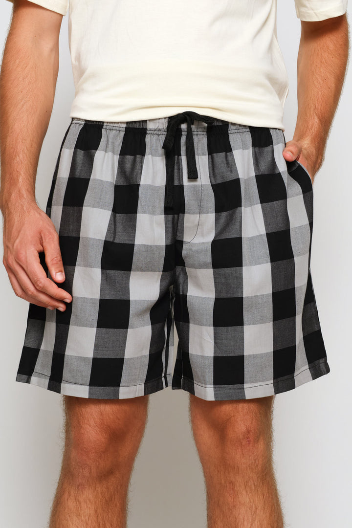 Yarn Dyed Check Sleep Shorts - Grey/Black