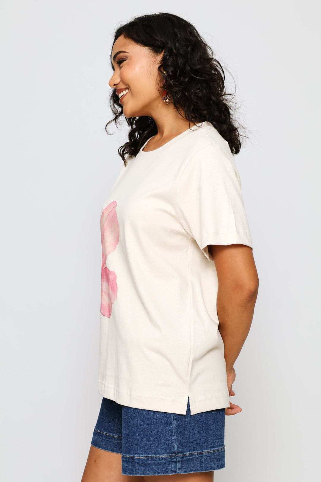 Printed Boxy Tee - Light Stone