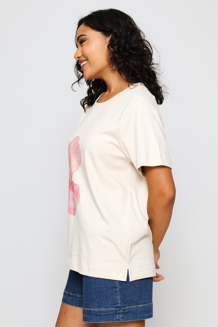 Printed Boxy Tee - Light Stone