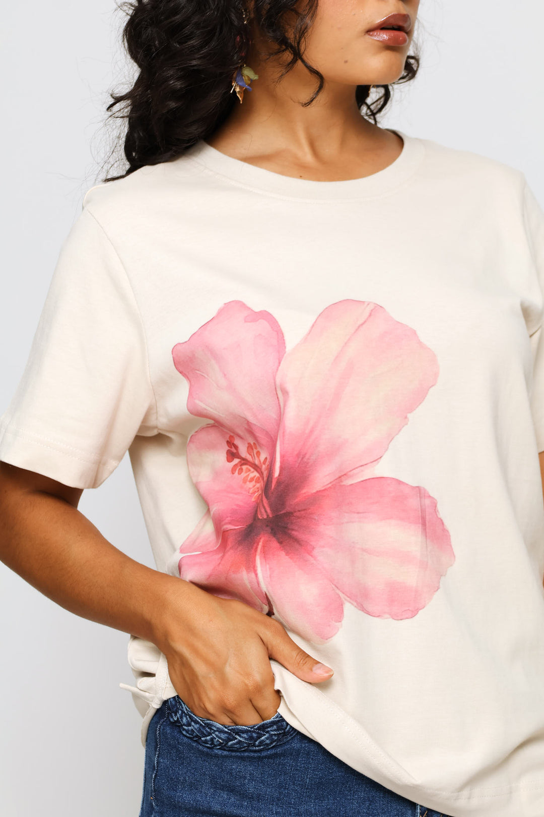Printed Boxy Tee - Light Stone