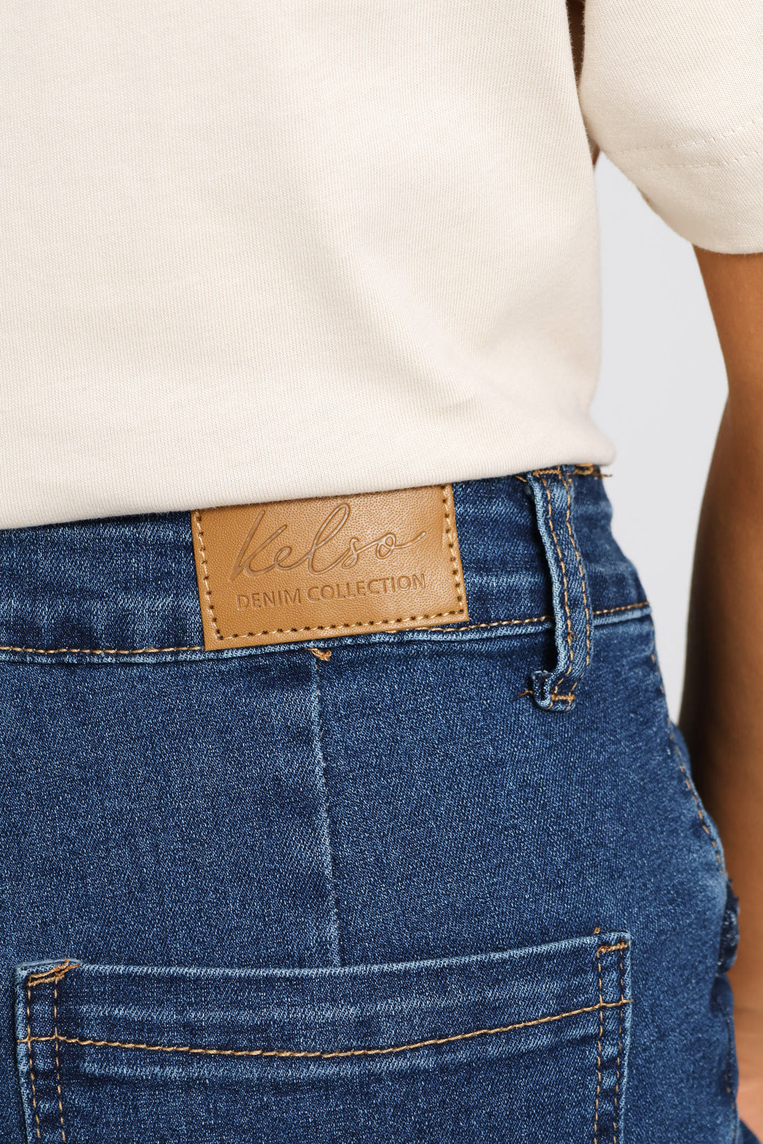 Braided Pocket Detail Mid Thigh Short - Dark Wash