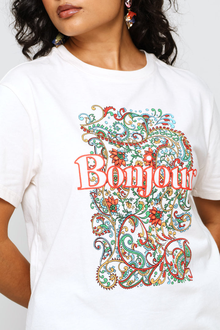 Bonjour Paisley Tee - White