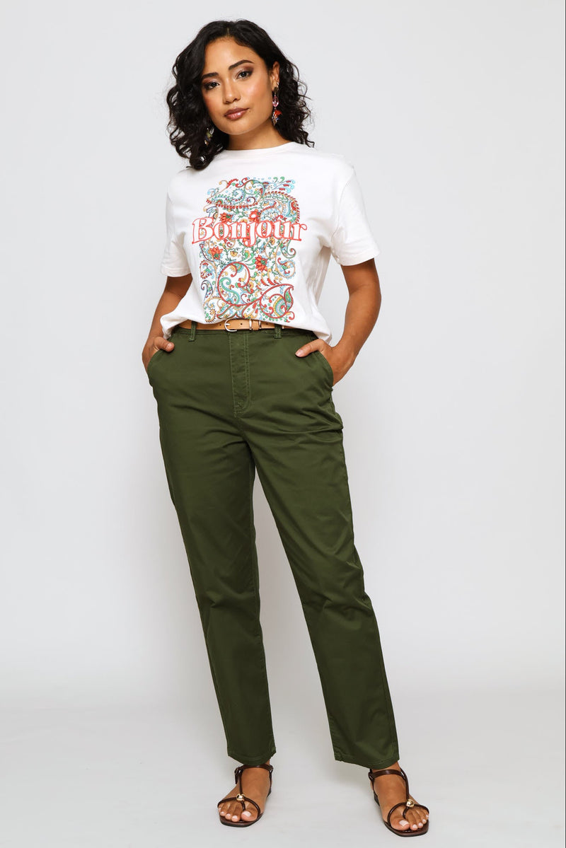Belted Sateen Chino Straight Leg Pants - Dark Fatigue