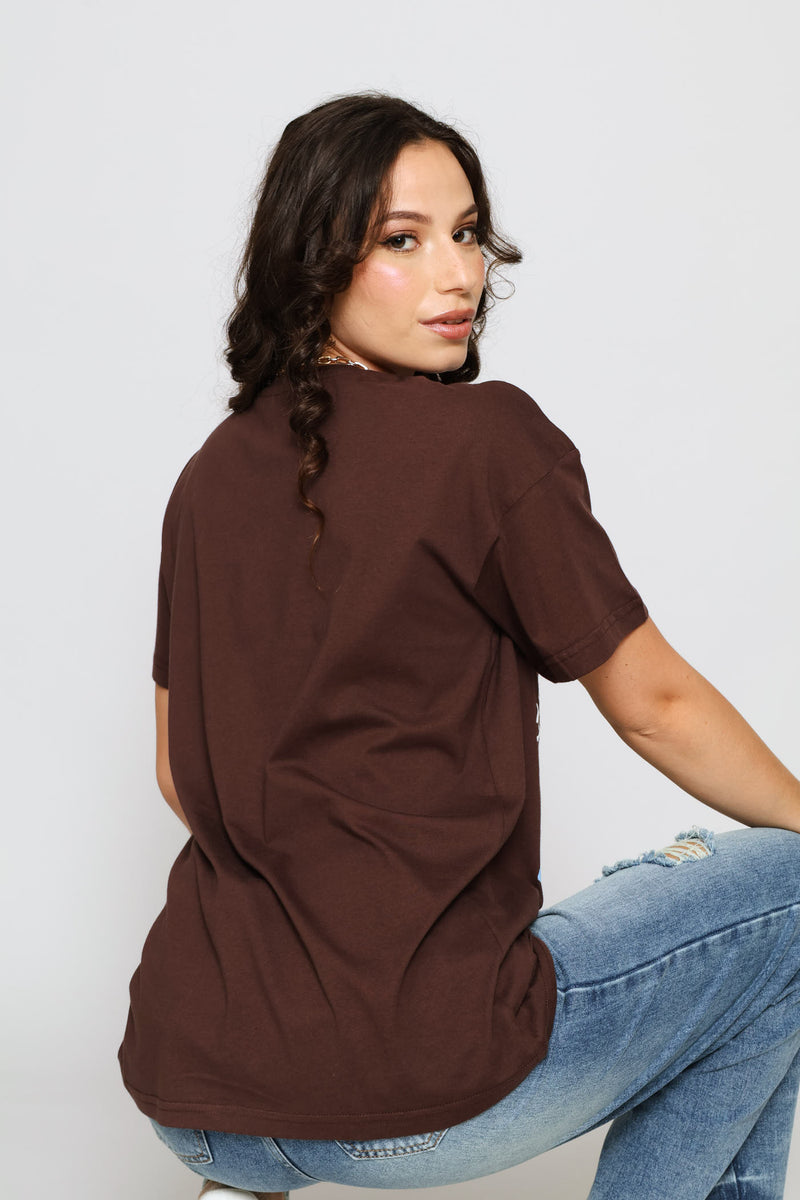 Pixel Teddy Oversized Tee - Chocolate