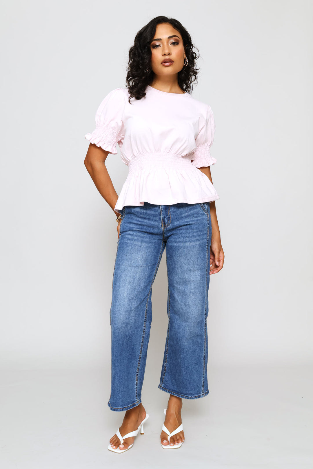 Shirred Waist Tee - Light Pink