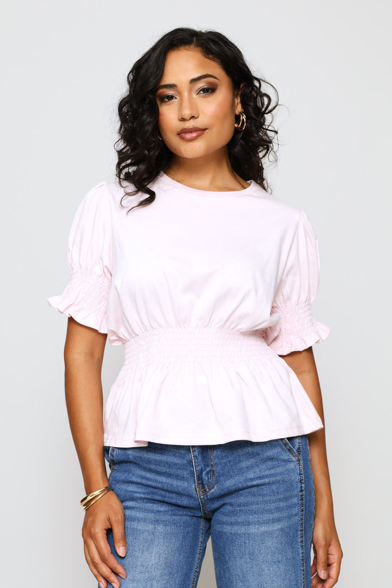 Shirred Waist Tee - Light Pink