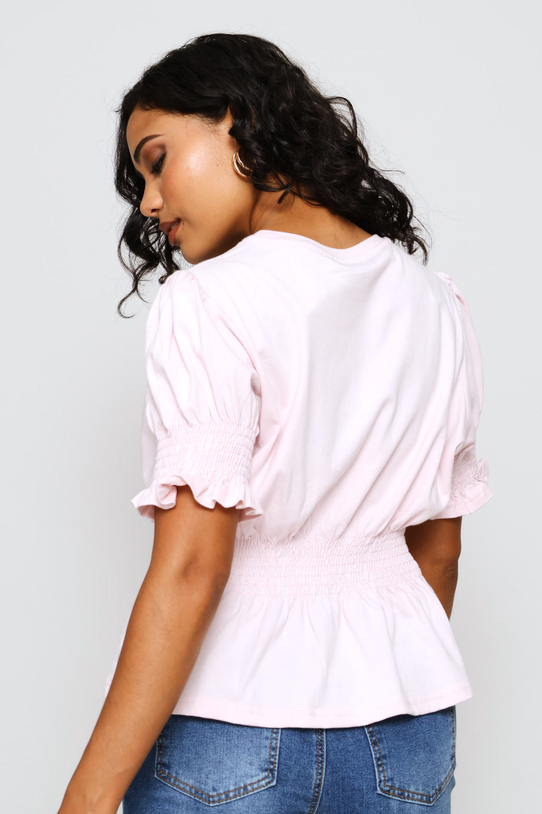 Shirred Waist Tee - Light Pink