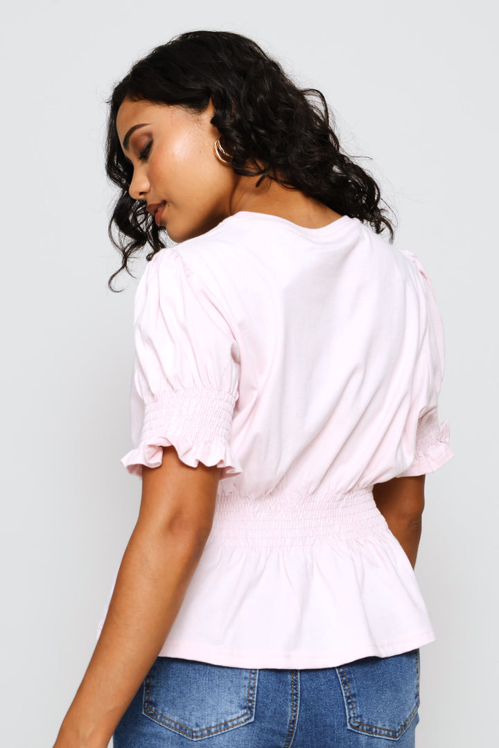Shirred Waist Tee - Light Pink