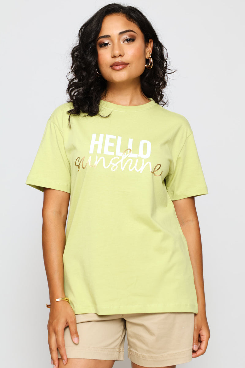 Hello Sunshine Foil Tee - Pistachio Green