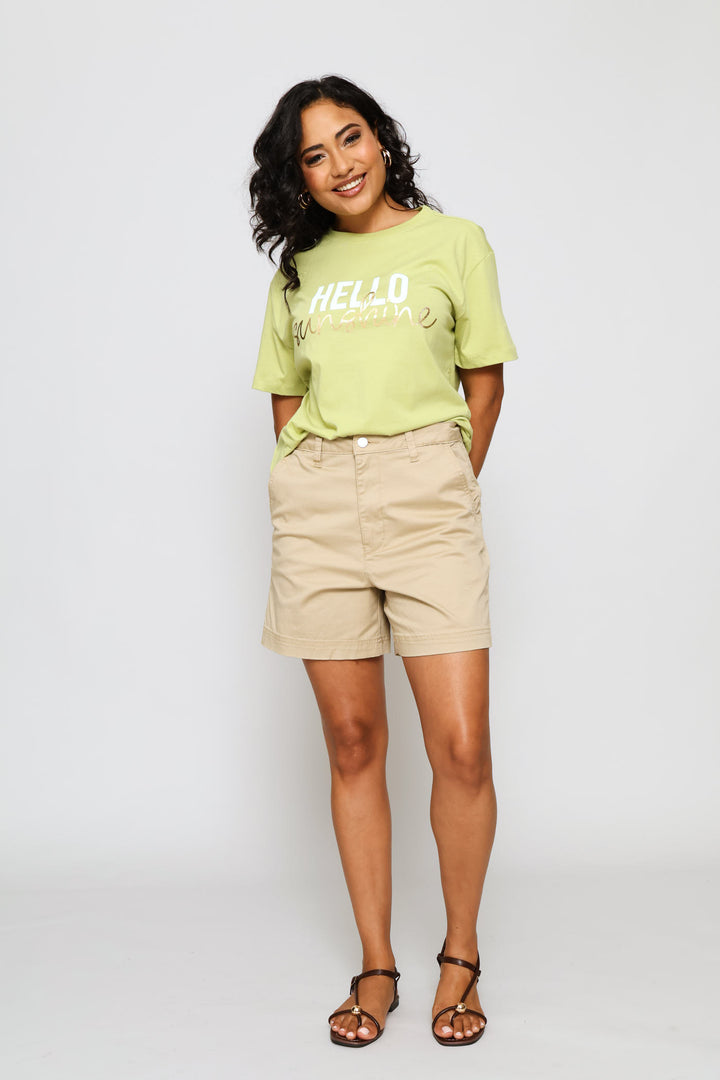 Hello Sunshine Foil Tee - Pistachio Green