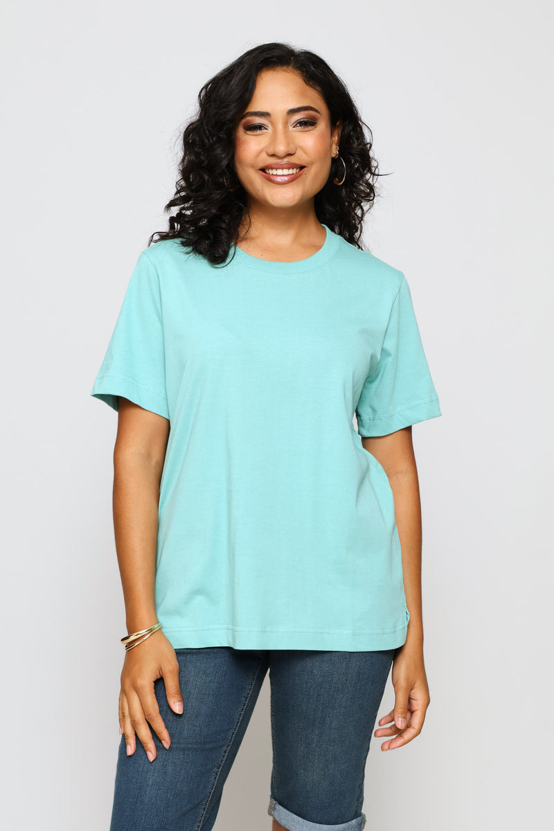 Rib Neck Cotton Boxy Tee - Duck Egg