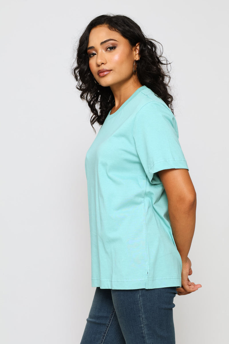 Rib Neck Cotton Boxy Tee - Duck Egg