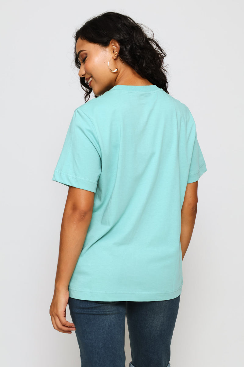 Rib Neck Cotton Boxy Tee - Duck Egg