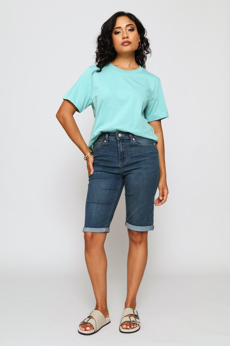 Rib Neck Cotton Boxy Tee - Duck Egg