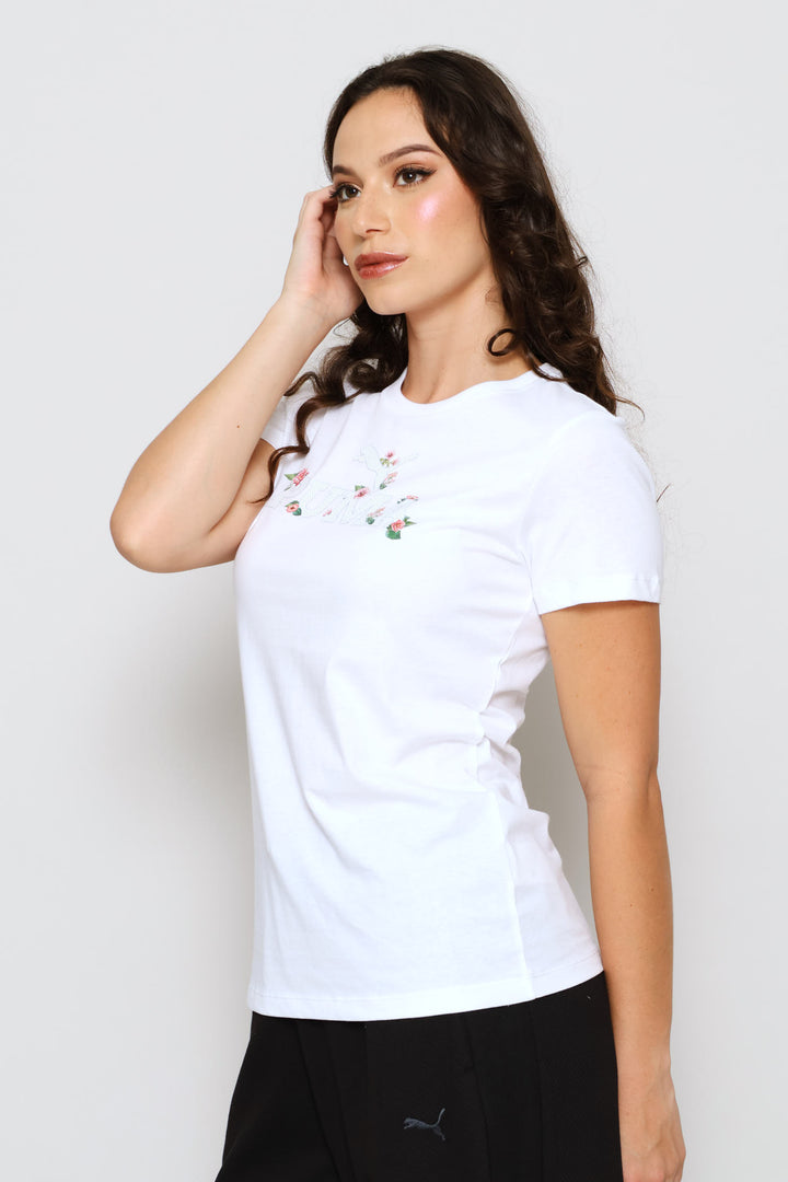 Floral Print Logo Tee - White