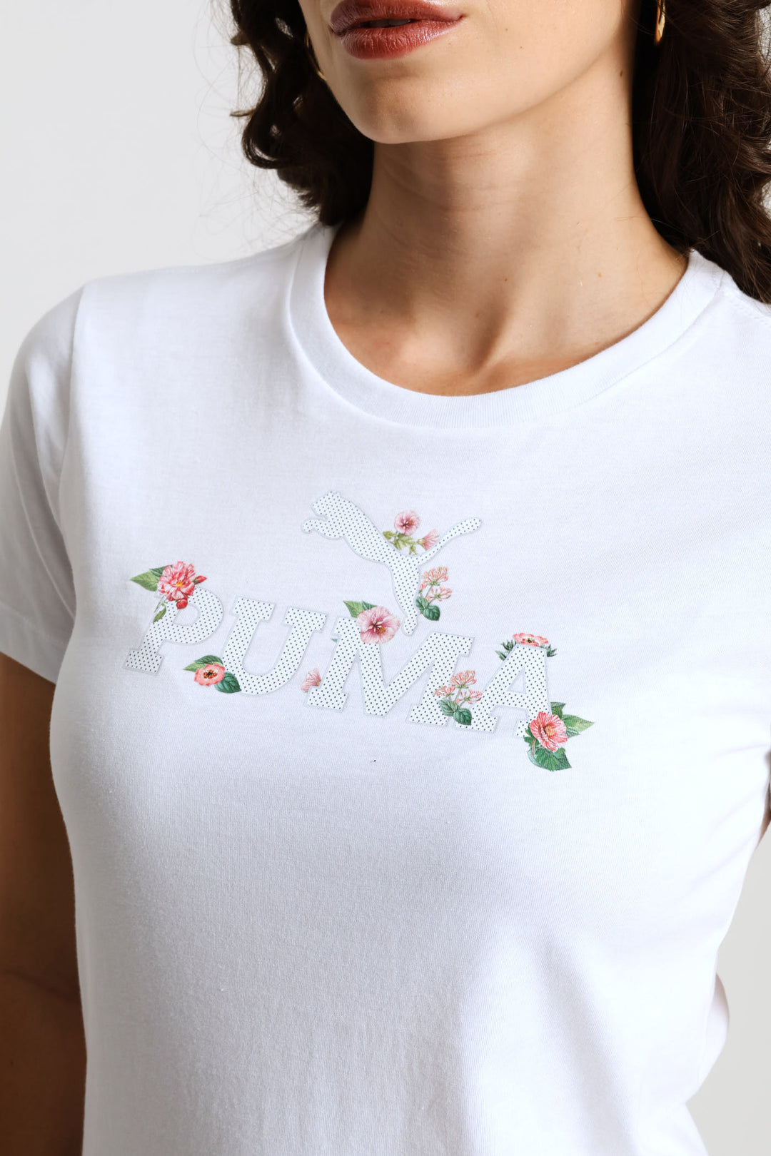 Floral Print Logo Tee - White