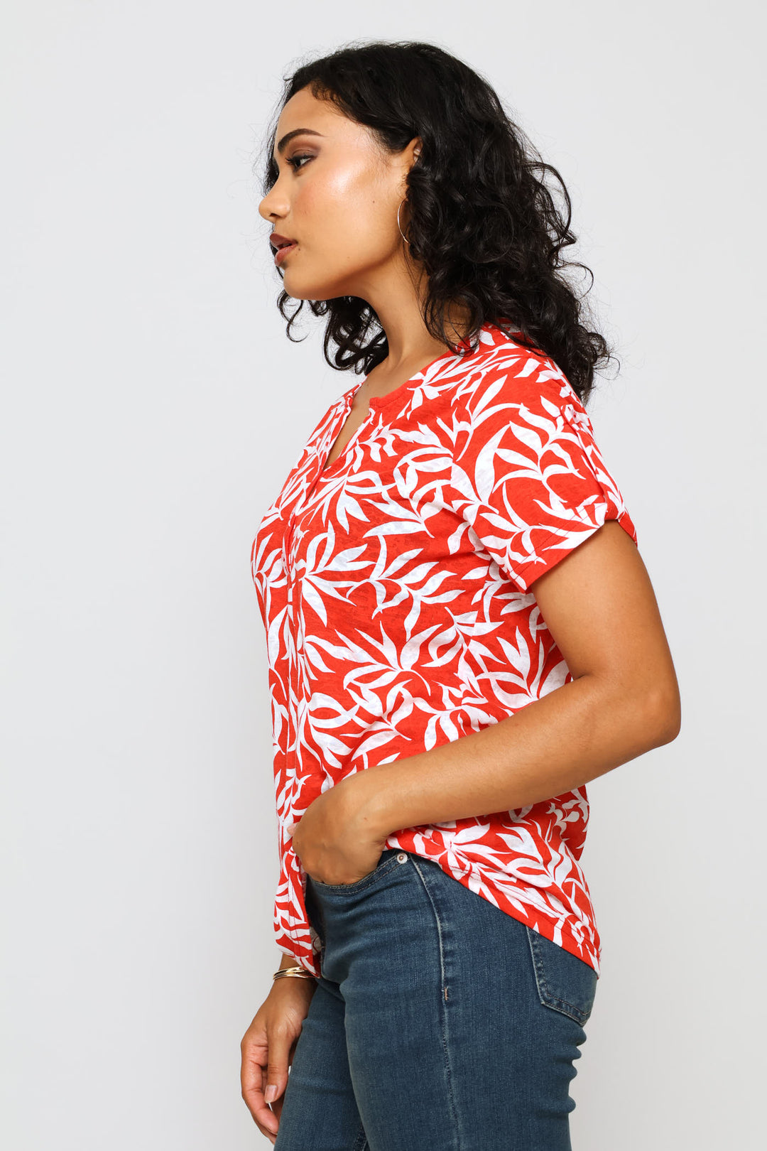 Burnout Henley Top - White/Orange