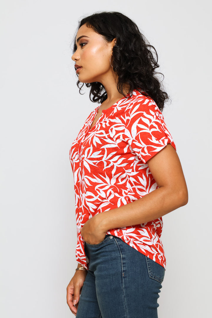 Burnout Henley Top - White/Orange