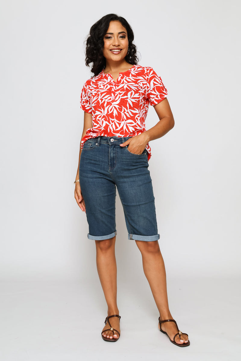 Burnout Henley Top - White/Orange