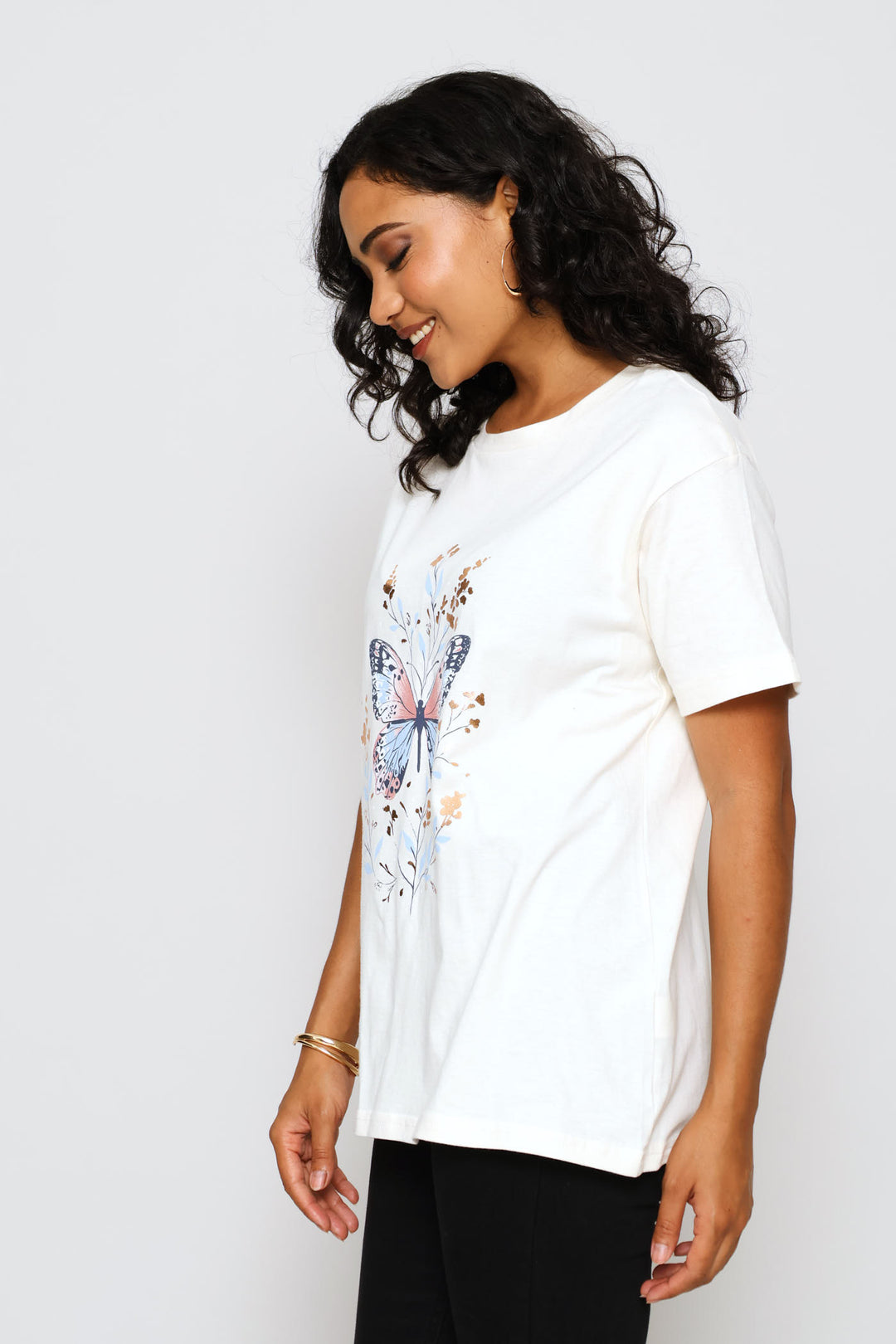 Floral Butterfly Tee - Cream
