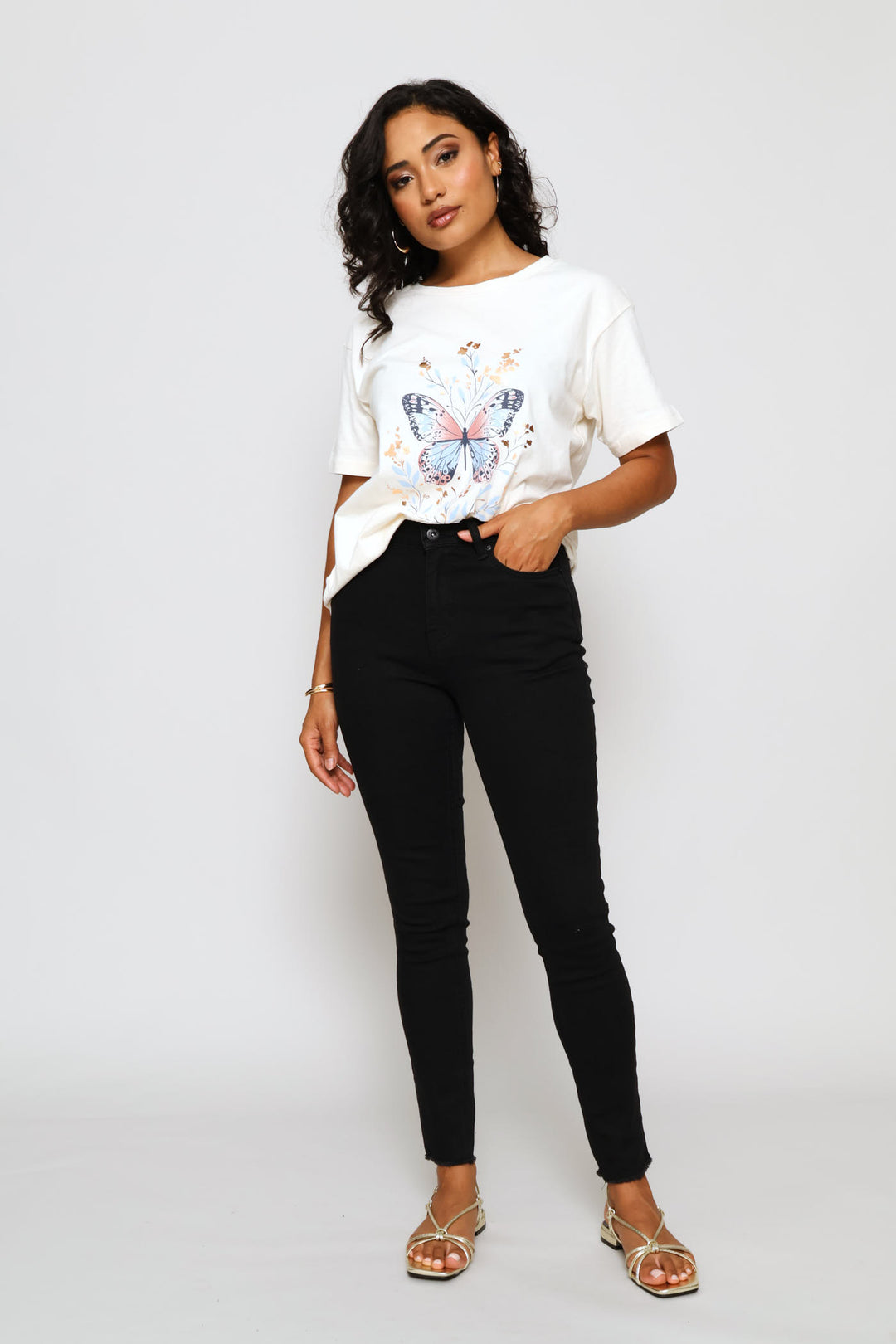 Floral Butterfly Tee - Cream