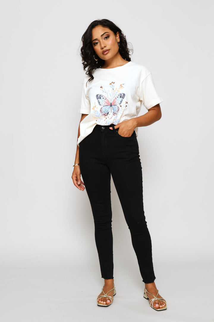 Floral Butterfly Tee - Cream