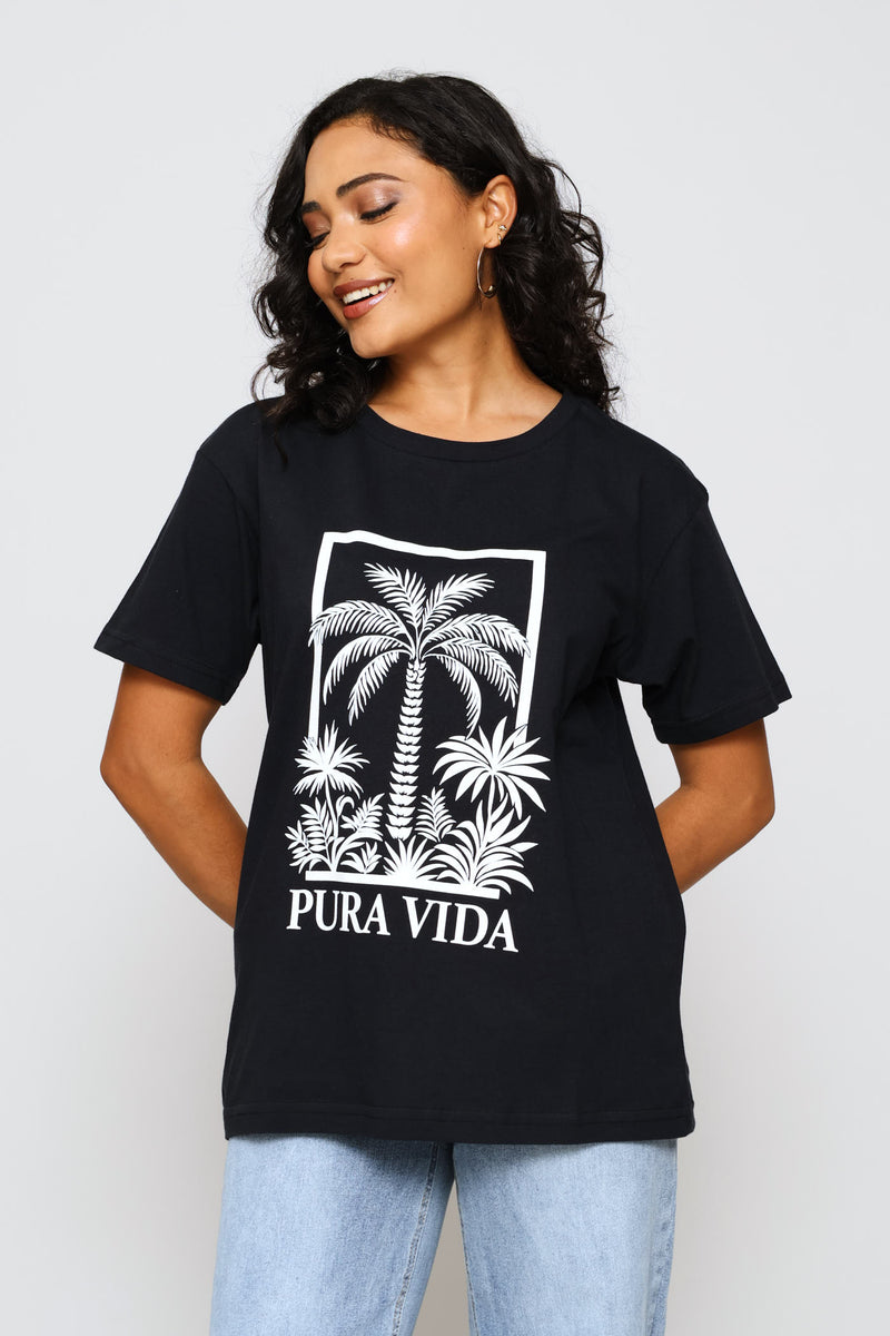 Pura Vida Palm Tee - Black