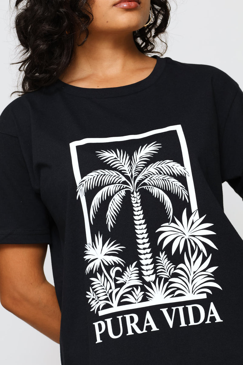 Pura Vida Palm Tee - Black