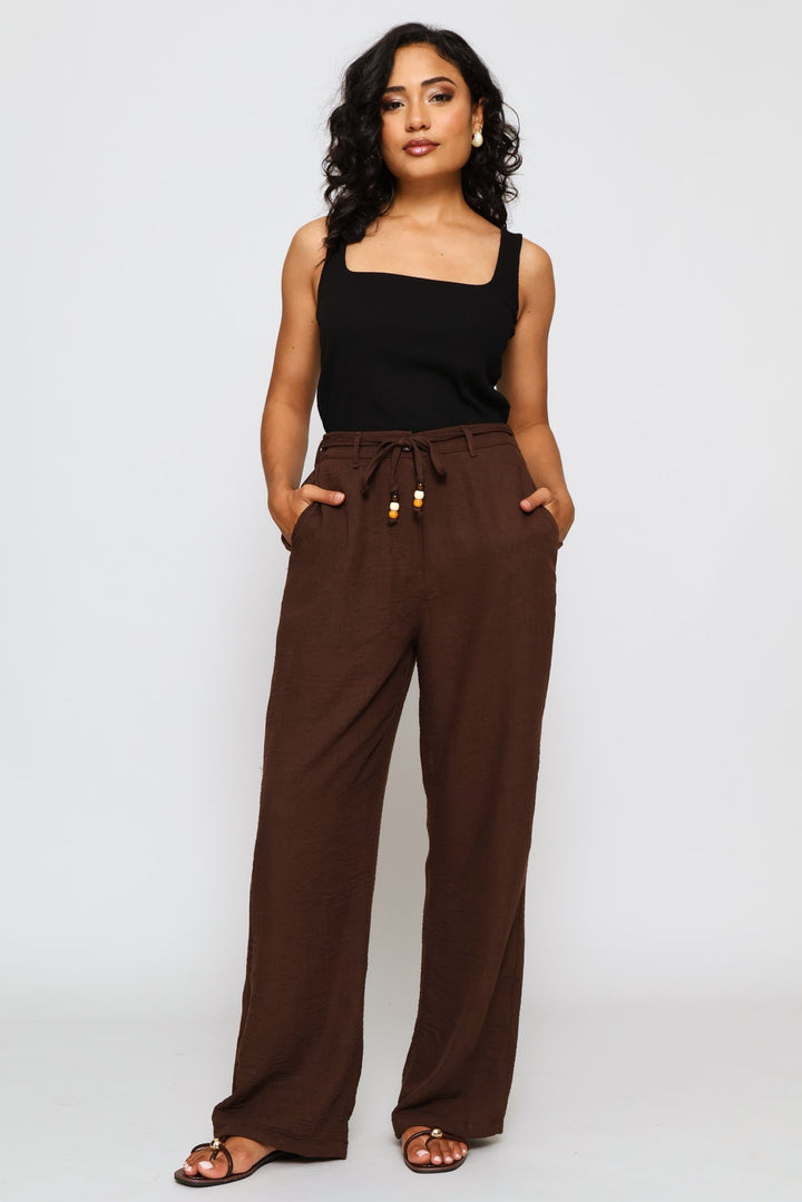 Belted Wide Leg Pant - Chocolate