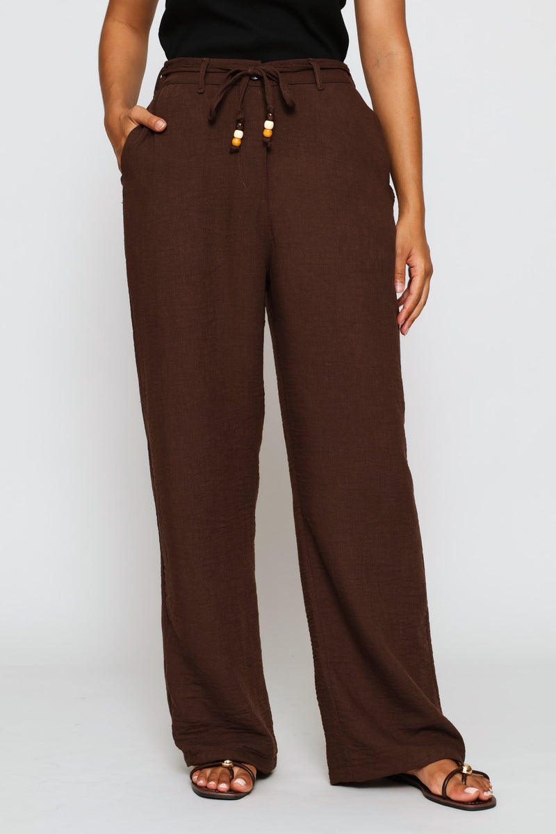 Belted Wide Leg Pant - Chocolate