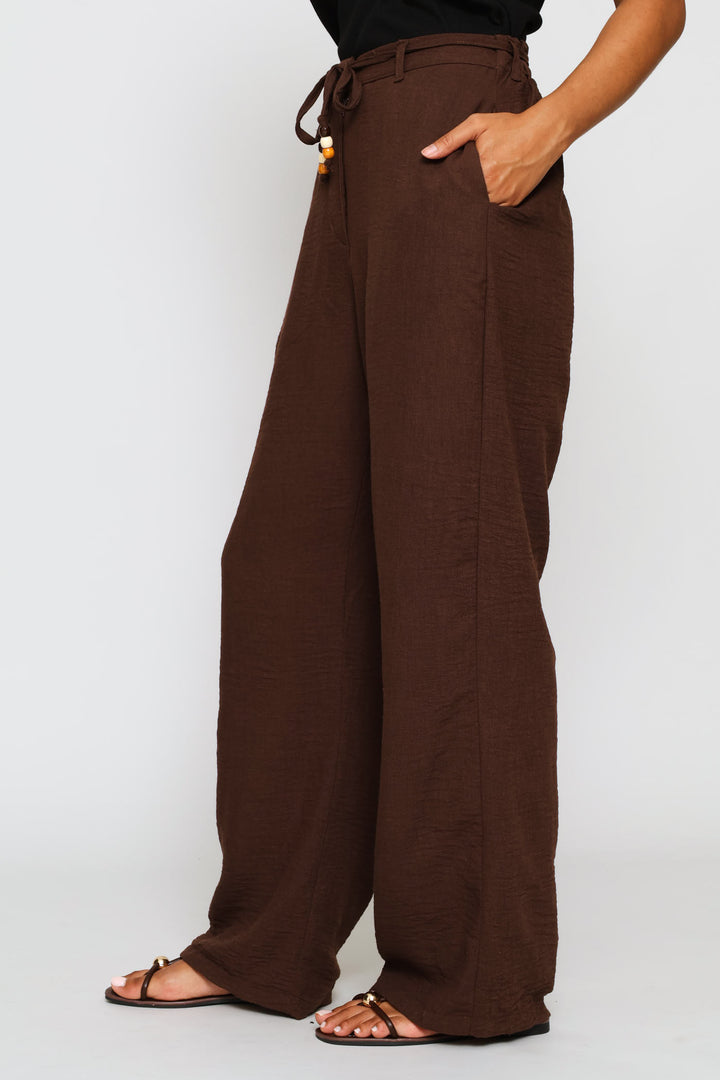 Belted Wide Leg Pant - Chocolate