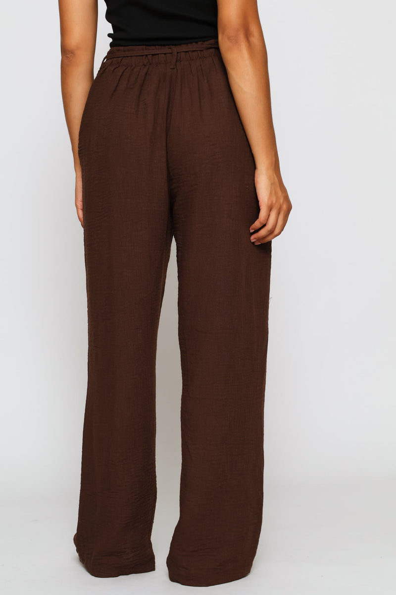Belted Wide Leg Pant - Chocolate