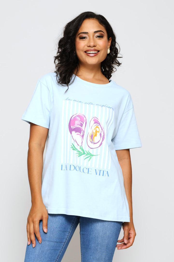La Dolce Vita Oysters Tee - Baby Blue