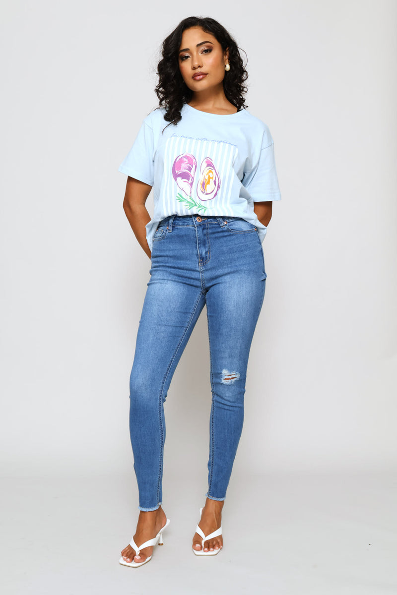La Dolce Vita Oysters Tee - Baby Blue