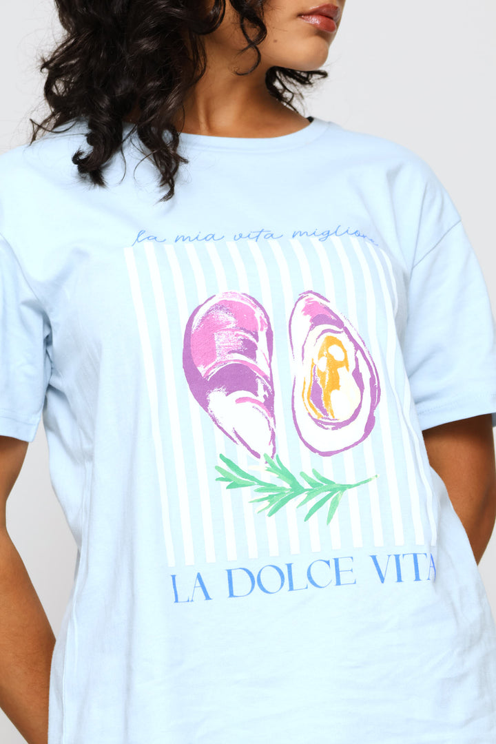 La Dolce Vita Oysters Tee - Baby Blue