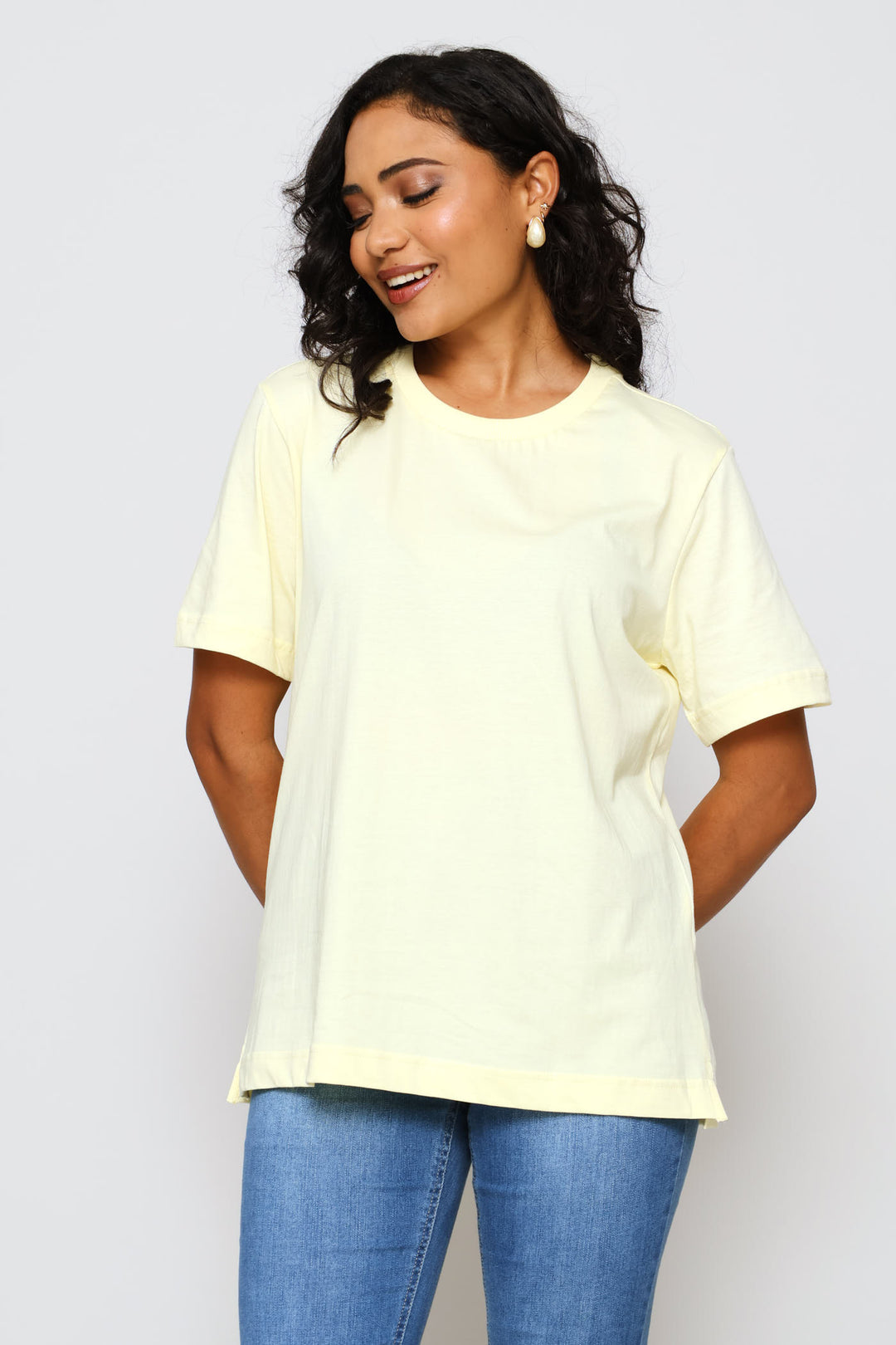 Rib Neck Cotton Boxy Tee - Pastel Yellow