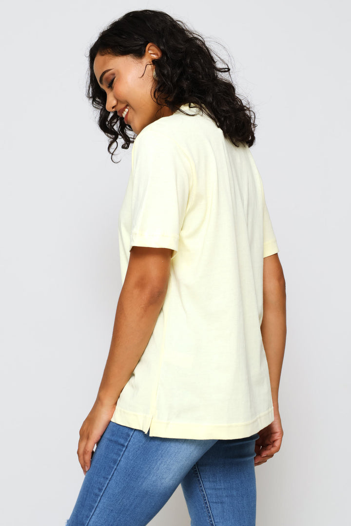 Rib Neck Cotton Boxy Tee - Pastel Yellow