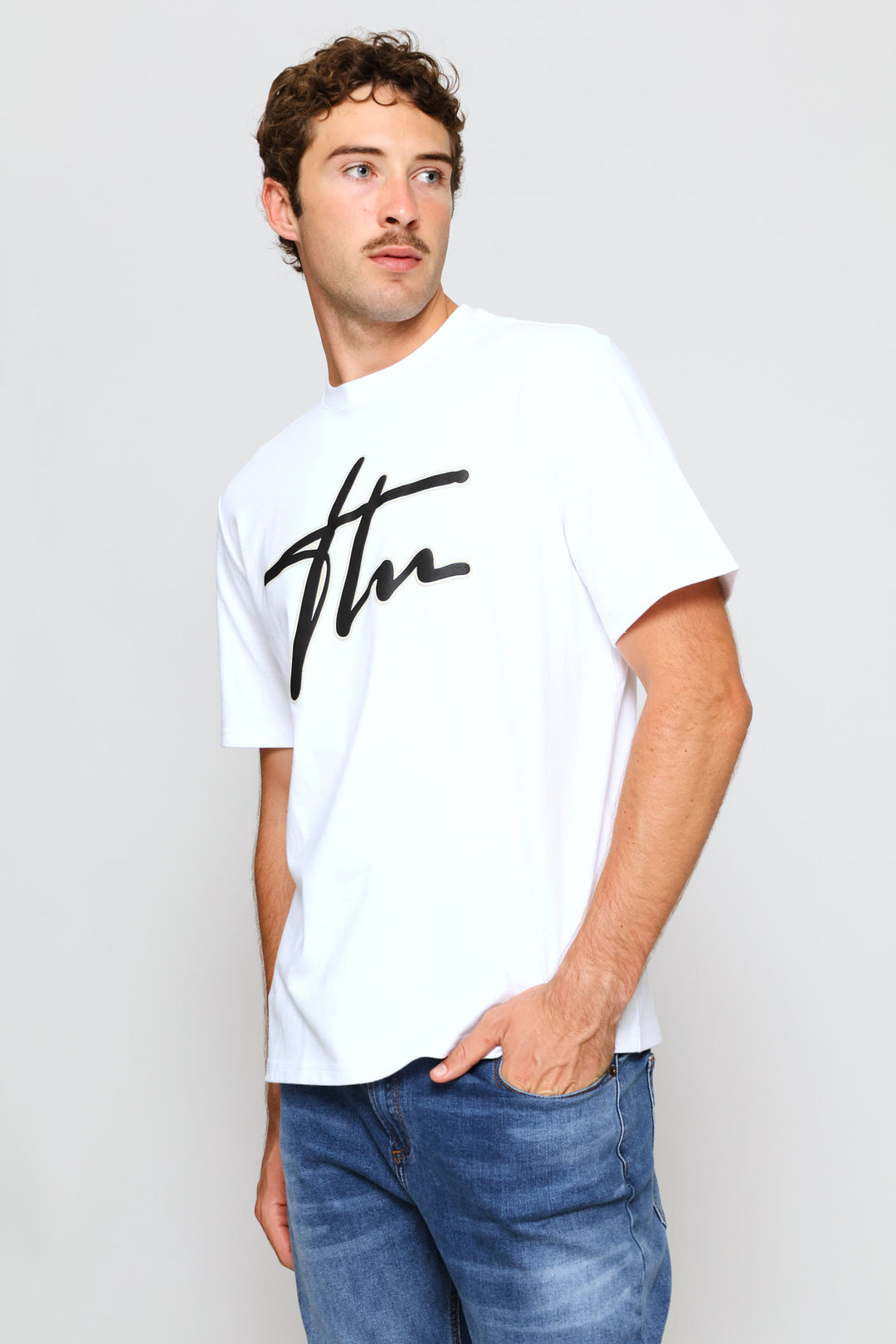 Heavy Weight Printed Crew Tee - White