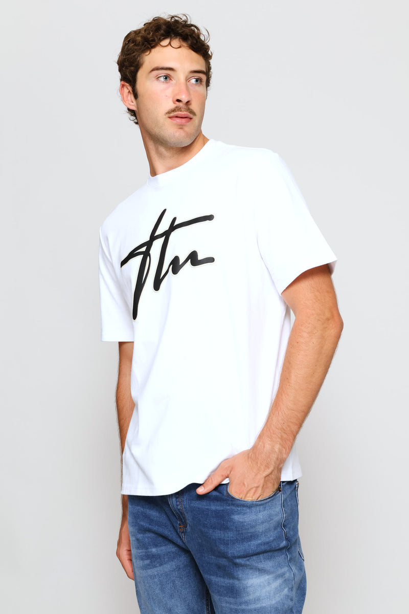 Heavy Weight Printed Crew Tee - White
