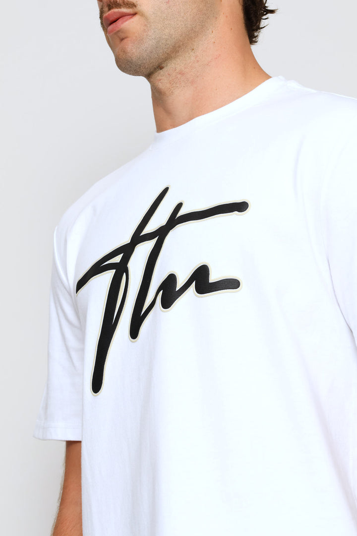 Heavy Weight Printed Crew Tee - White
